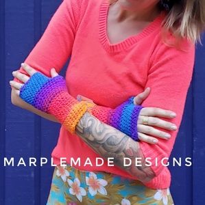 Handmade Fingerless gloves💜 super soft acrylic yarn, MarpleMade Designs, neon